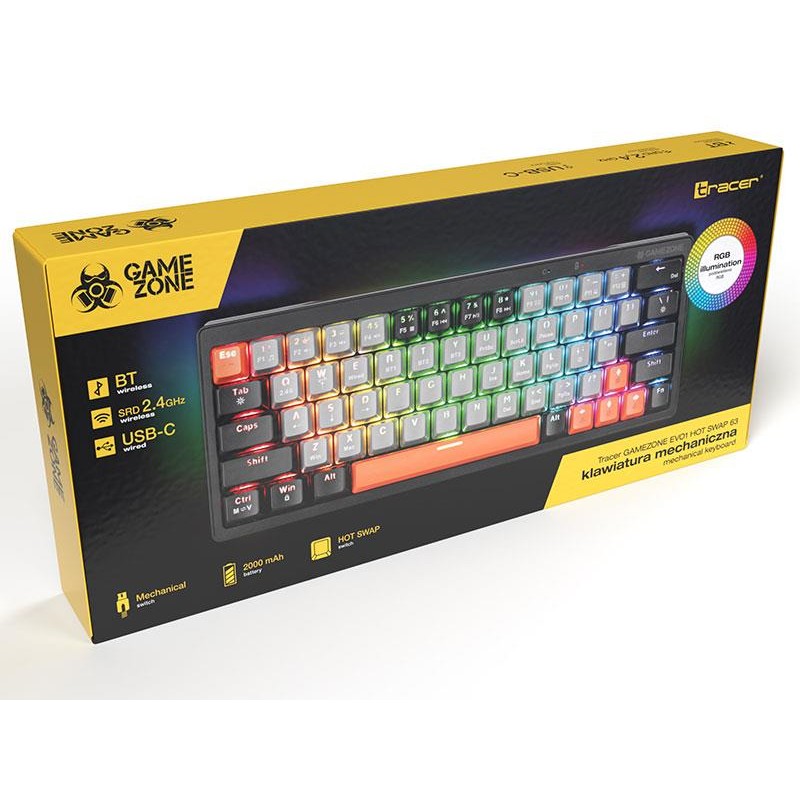 Klawiatura przewodowa Tracer GAMEZONE Evo1 Hot Swap 63 | PartsPC.pl