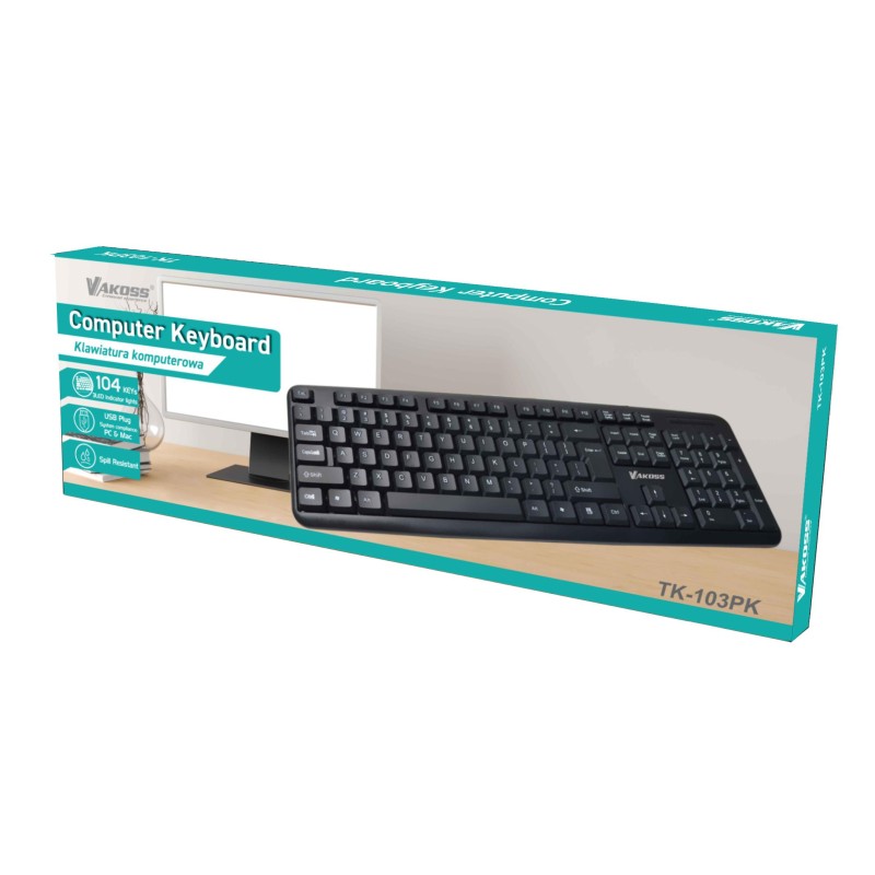 Klawiatura przewodowa VAKOSS TK-103PK USB czarna | PartsPC.pl