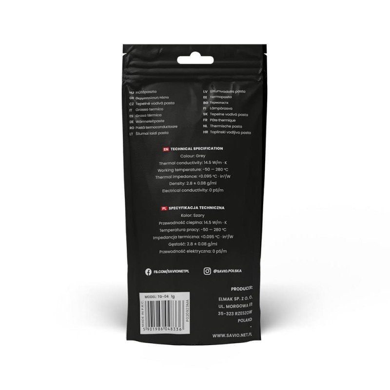 Pasta termoprzewodząca SAVIO TG-04, 14.5W/m-K, 1g | PartsPC.pl
