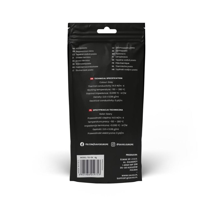 Pasta termoprzewodząca SAVIO TG-04 14.5W/m-K, 4g | PartsPC.pl