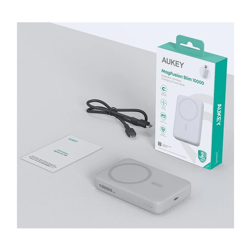 PB-MS04 White Qi2 MagSafe PowerBank 10000mAh 20W PD | PartsPC.pl