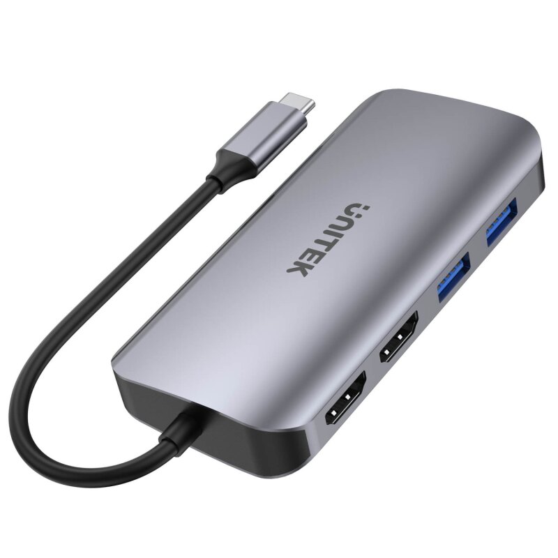 Unitek Aktywny hub USB-C 5Gbps, 2x HDMI 4K, czytnik kart, RJ… | PartsPC.pl