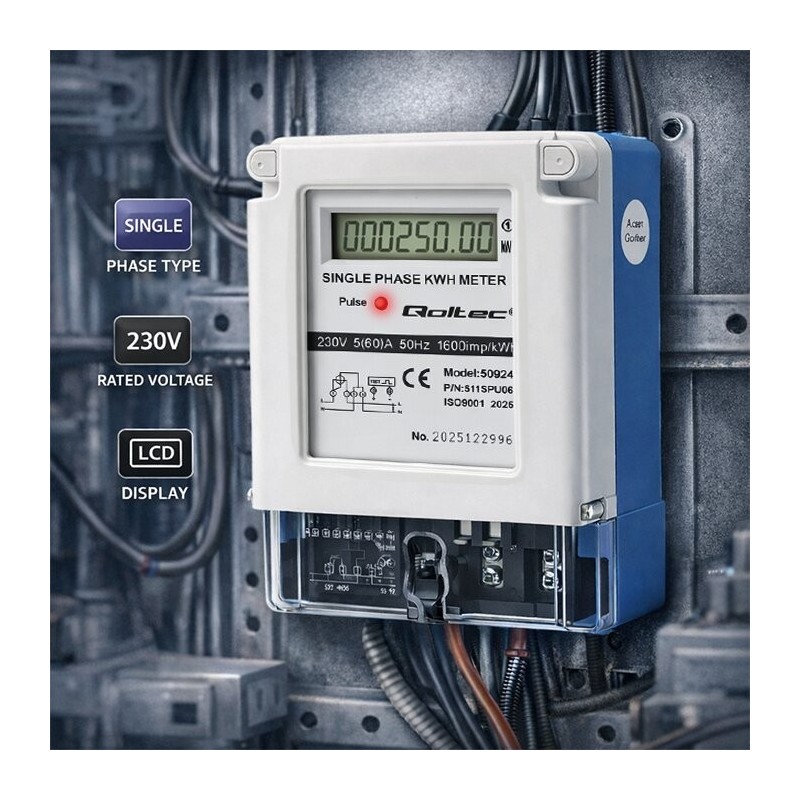 Jednofazowy miernik zużycia energii | 230V | 5(60)A | LCD | PartsPC.pl