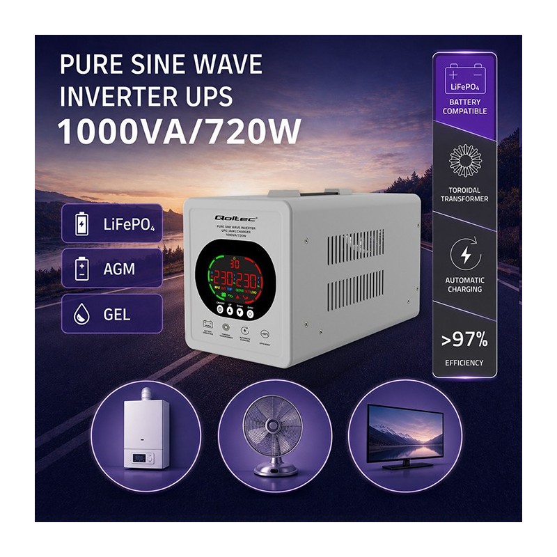 Zasilacz awaryjny UPS Pure Sine Wave | 1000VA/720W | Przetwo… | PartsPC.pl