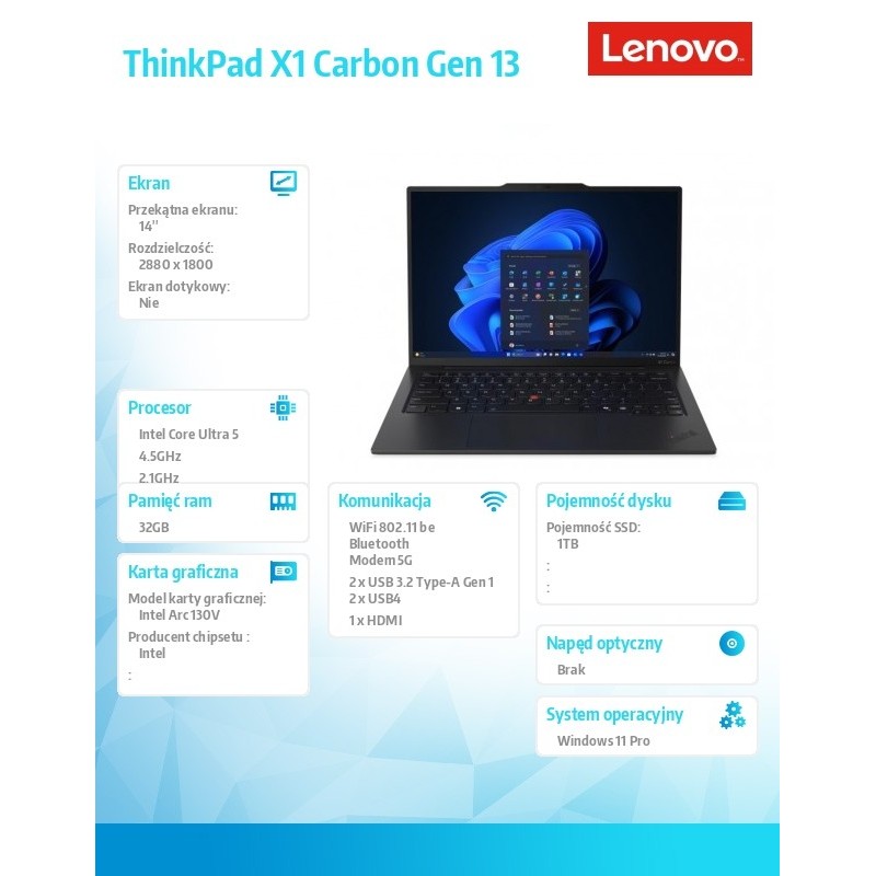 Ultrabook ThinkPad X1 Carbon G13 21NS0125PB W11Pro ULT5 228V… | PartsPC.pl