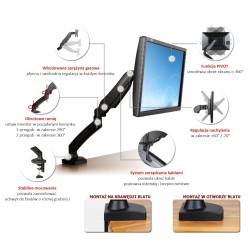 Uchwyt biurkowy na sprężynie gazowej do 1 monitora LCD/LED 1… | PartsPC.pl