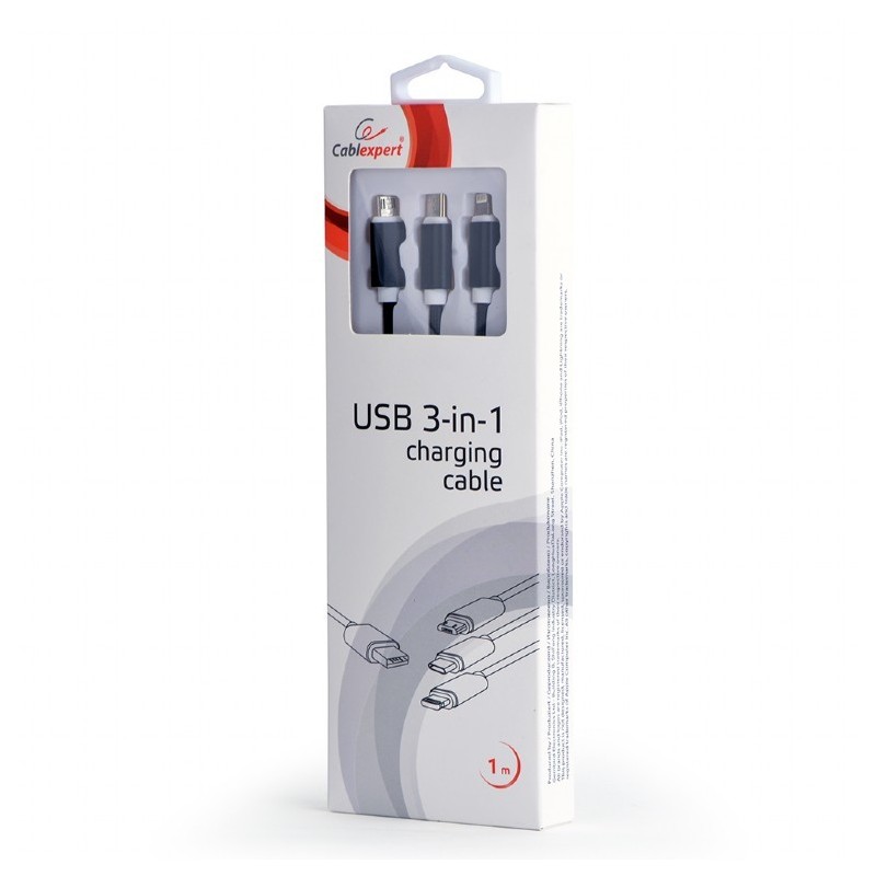 Kabel USB 3w1 do ładowania/1m/czarny | PartsPC.pl