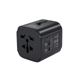 PA-TA01 Black uniwersalny podróżny adapter sieciowy 2xUSB+1x… | PartsPC.pl