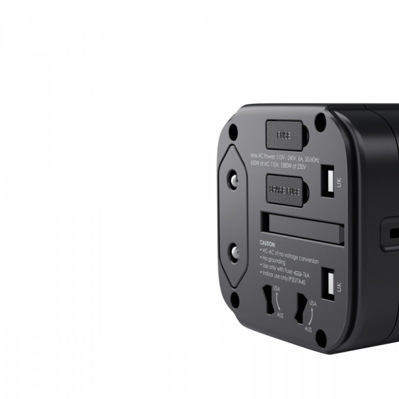 PA-TA01 Black uniwersalny podróżny adapter sieciowy 2xUSB+1x… | PartsPC.pl