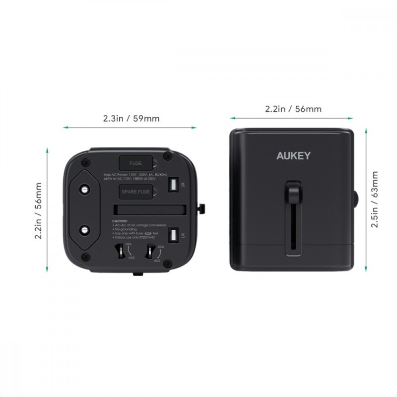 PA-TA01 Black uniwersalny podróżny adapter sieciowy 2xUSB+1x… | PartsPC.pl