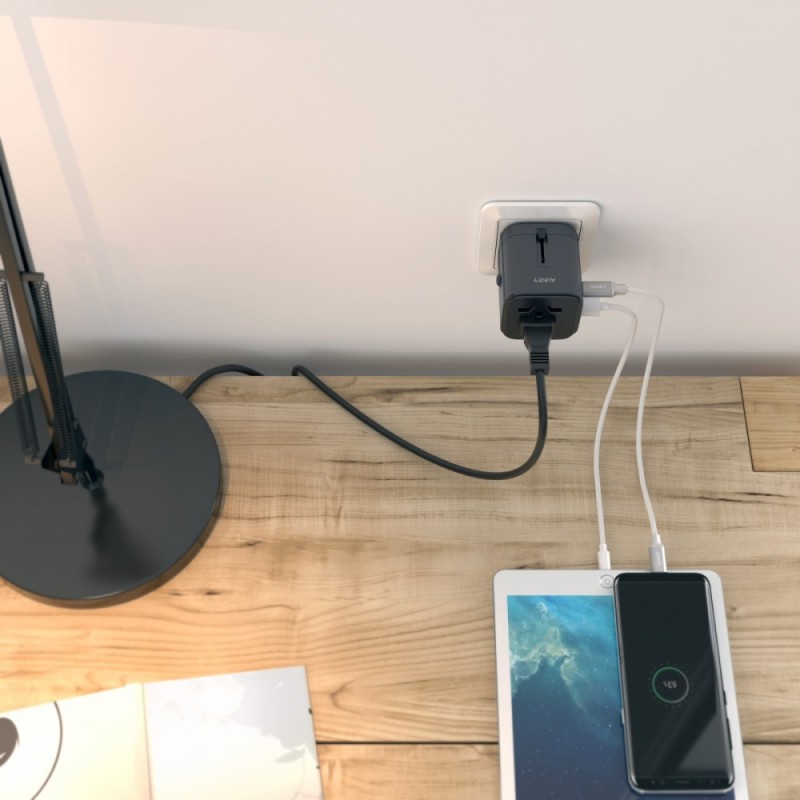 PA-TA01 Black uniwersalny podróżny adapter sieciowy 2xUSB+1x… | PartsPC.pl