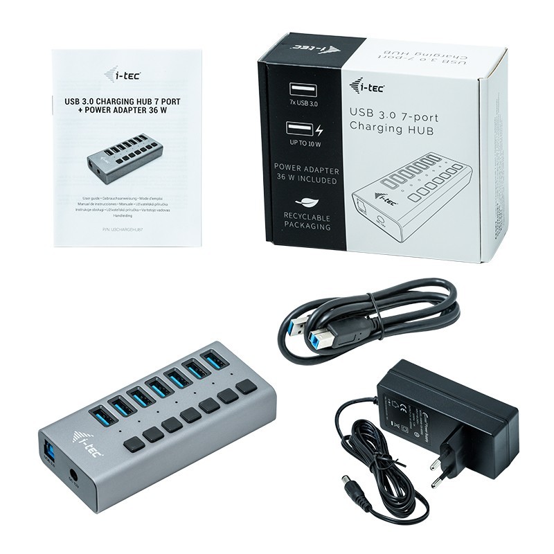Hub USB 3.0 z ładowaniem, 7 portów, 36W | PartsPC.pl