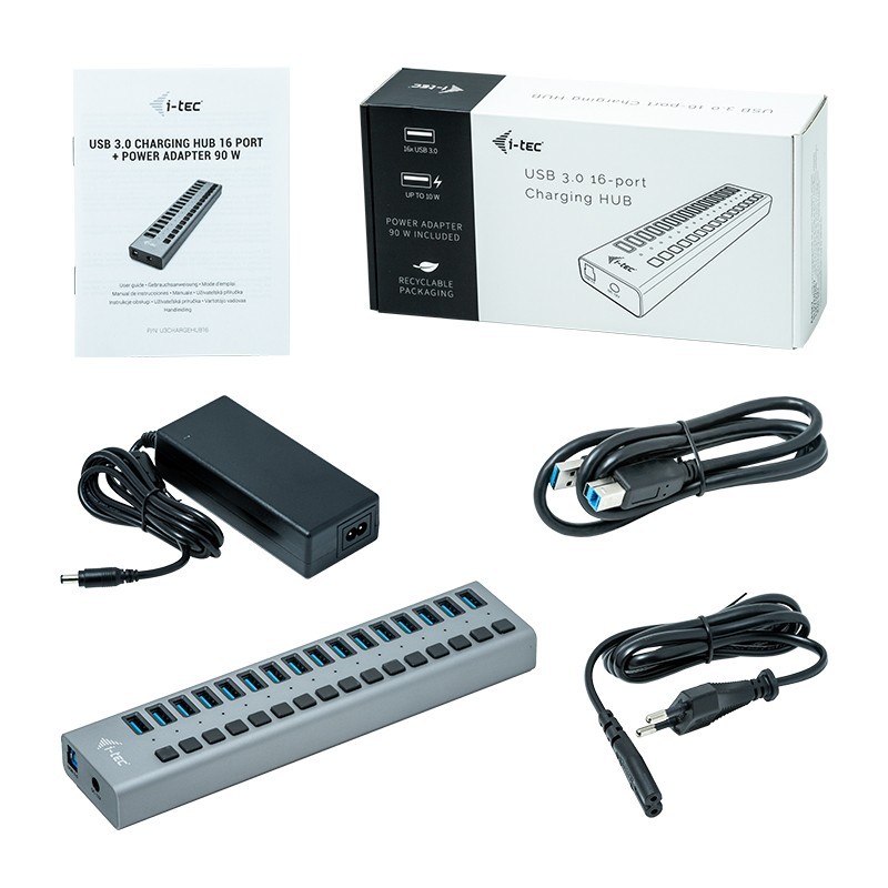 Hub USB3.0 z ładowaniem, 16 portów, 90W | PartsPC.pl