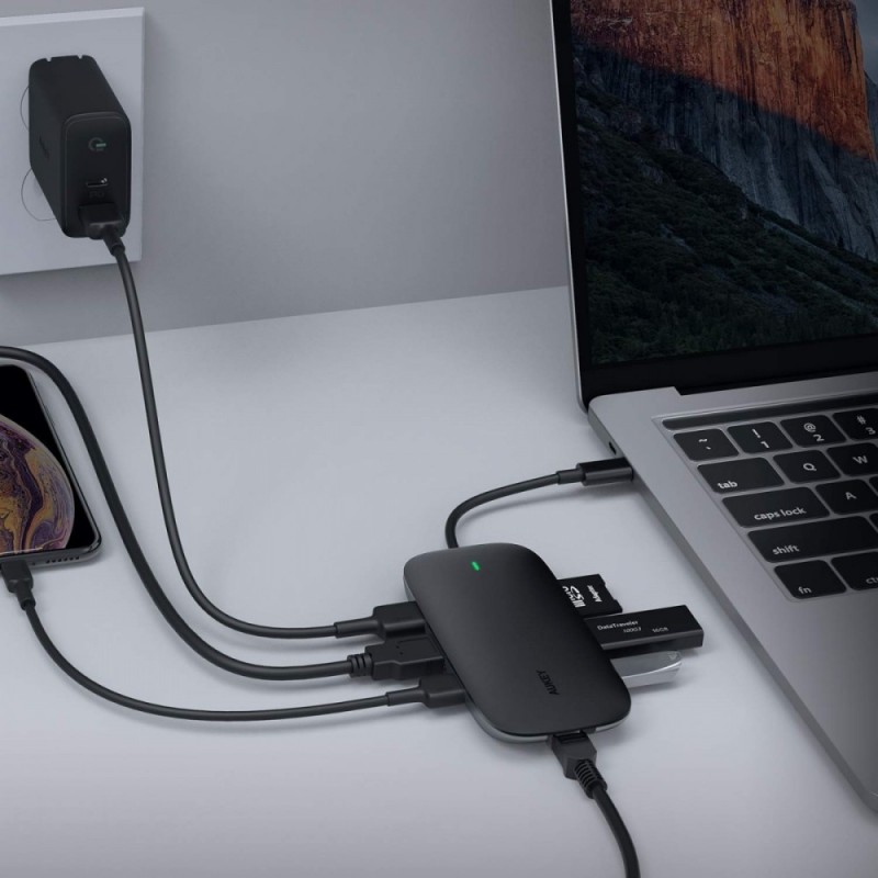 CB-C71 aluminiowy HUB USB-C | 8w1 | RJ45 Ethernet 10/100/100… | PartsPC.pl