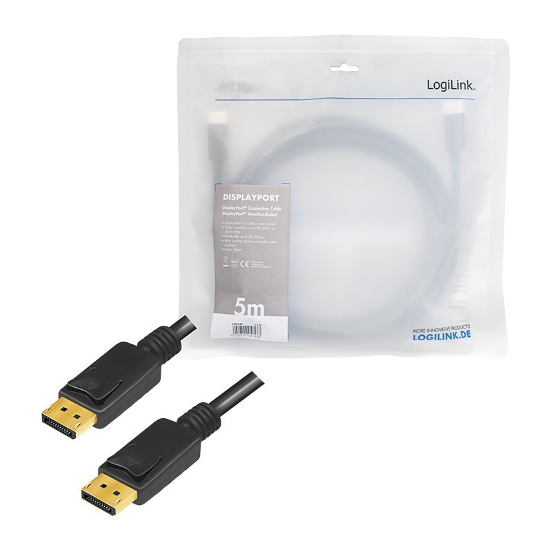 Kabel DisplayPort 8K 60Hz,4K/120Hz 5m Czarny | PartsPC.pl