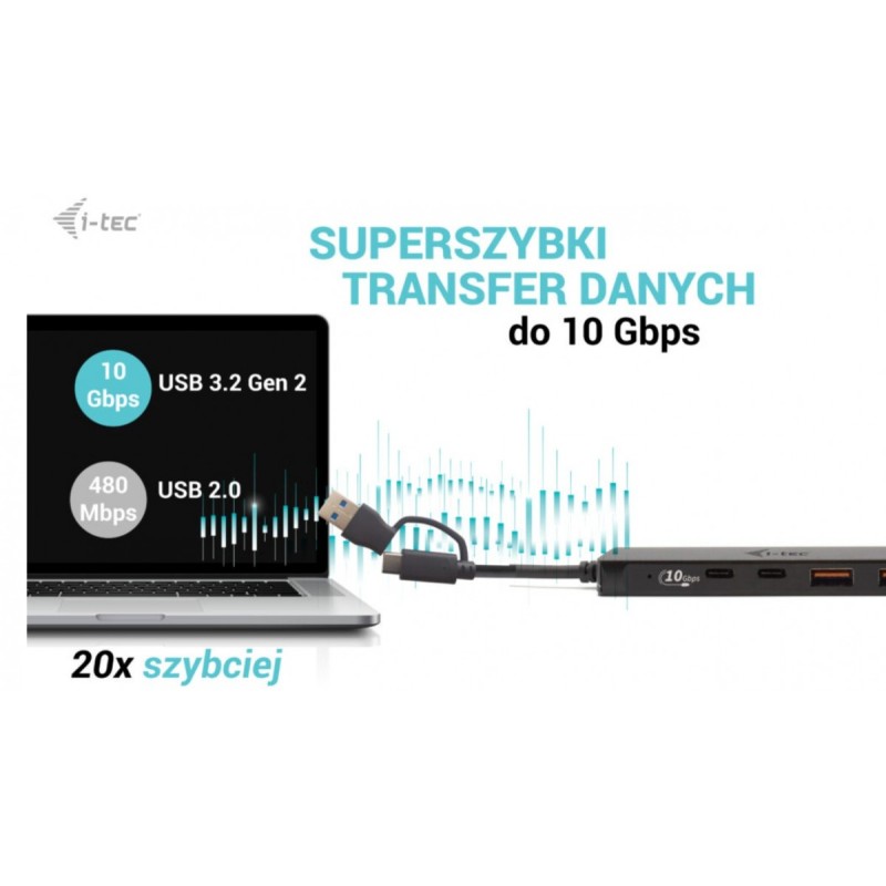 Hub USB-A/USB-C Metal 2x USB 3.0 + 2x USB-C (10 Gbps) | PartsPC.pl