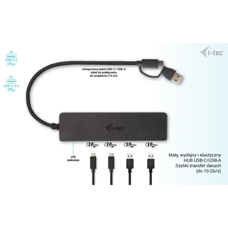 Hub USB-A/USB-C Metal 2x USB 3.0 + 2x USB-C (10 Gbps) | PartsPC.pl