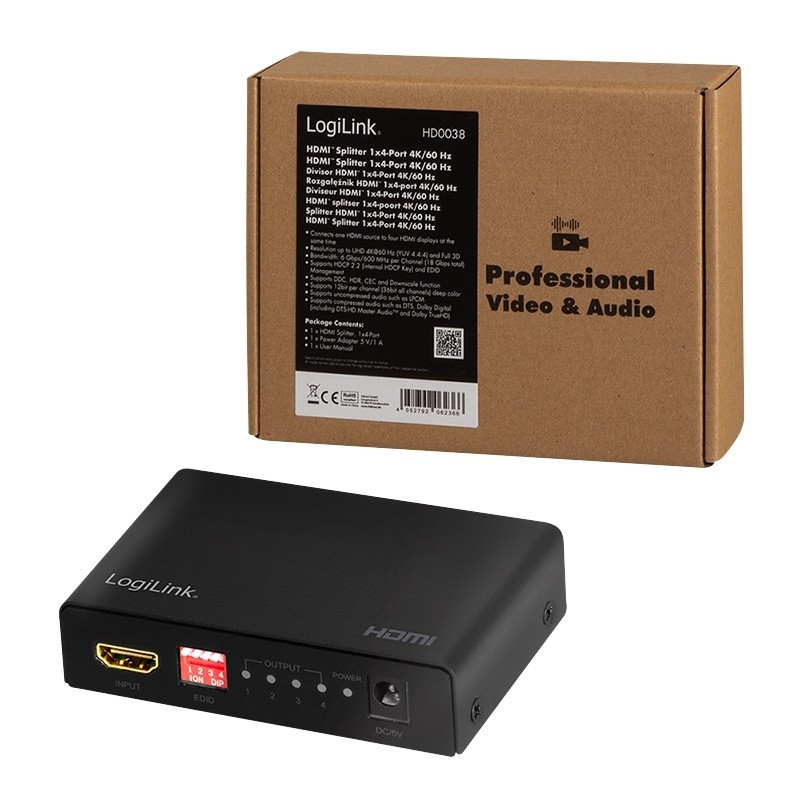 Splitter 4xHDMI 4K, 60Hz, EDID | PartsPC.pl