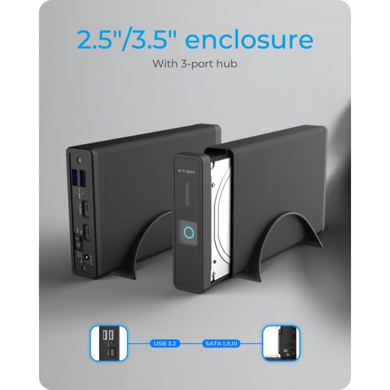 Obudowa IB-382H-C31 2,5/3,5 HDD z wbudowanym HUB 1xUSB-C, 2x… | PartsPC.pl