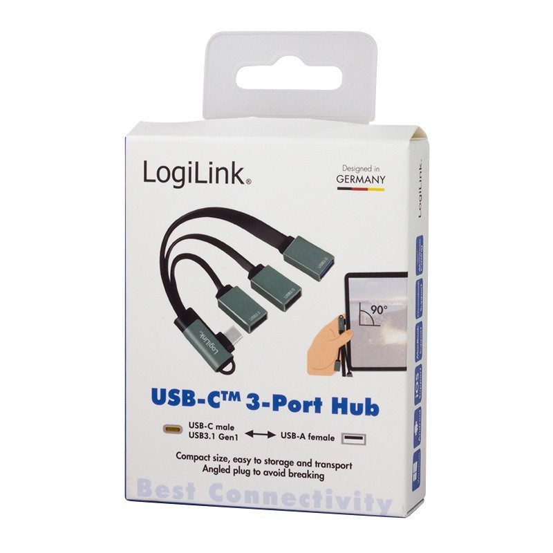 Hub USB 3.2, USB-C/M 90, do 3xUSB-A/F, 0.15m | PartsPC.pl