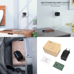 PA-Y20S Black Mini ładowarka sieciowa 1xUSB-C 20W PD Power D… | PartsPC.pl