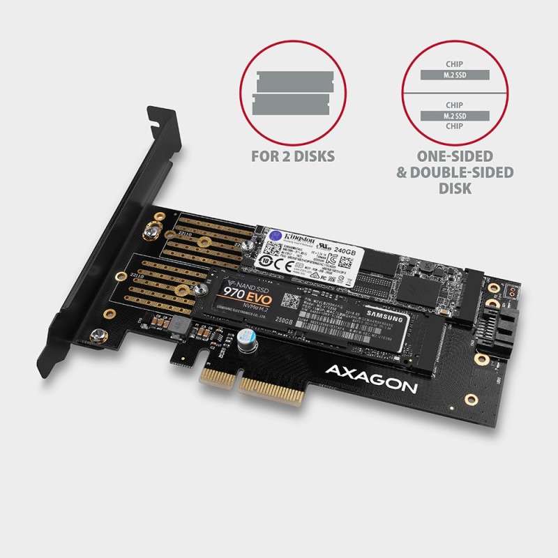 PCEM2-D Adapter wewnętrzny PCIe x4, 1x M.2 NVMe M-key + 1x S… | PartsPC.pl