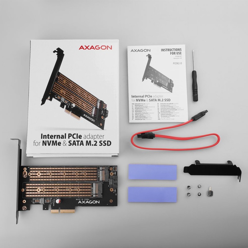 PCEM2-D Adapter wewnętrzny PCIe x4, 1x M.2 NVMe M-key + 1x S… | PartsPC.pl