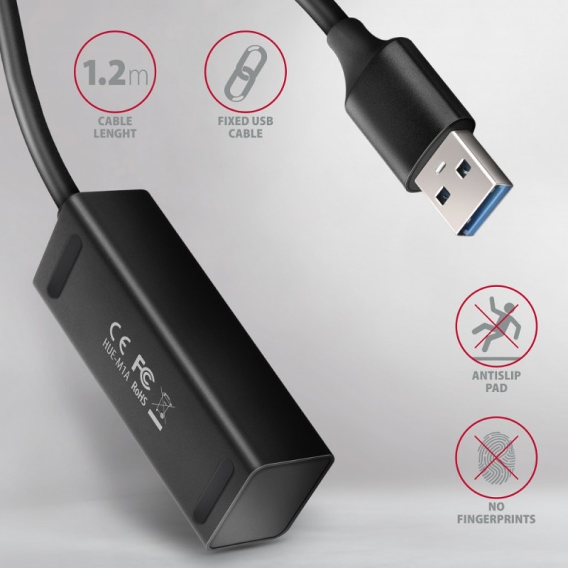HUE-M1AL Hub 4-portowy Mini metalowy USB 3.2 Gen 1, 1.2m USB… | PartsPC.pl