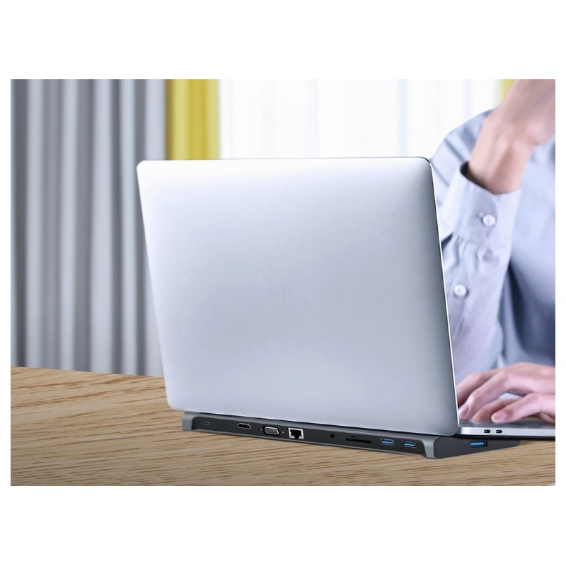 Hub USB-C PD GbE VGA HDMI 3xUSB 3.1 czytnik kart SD | PartsPC.pl