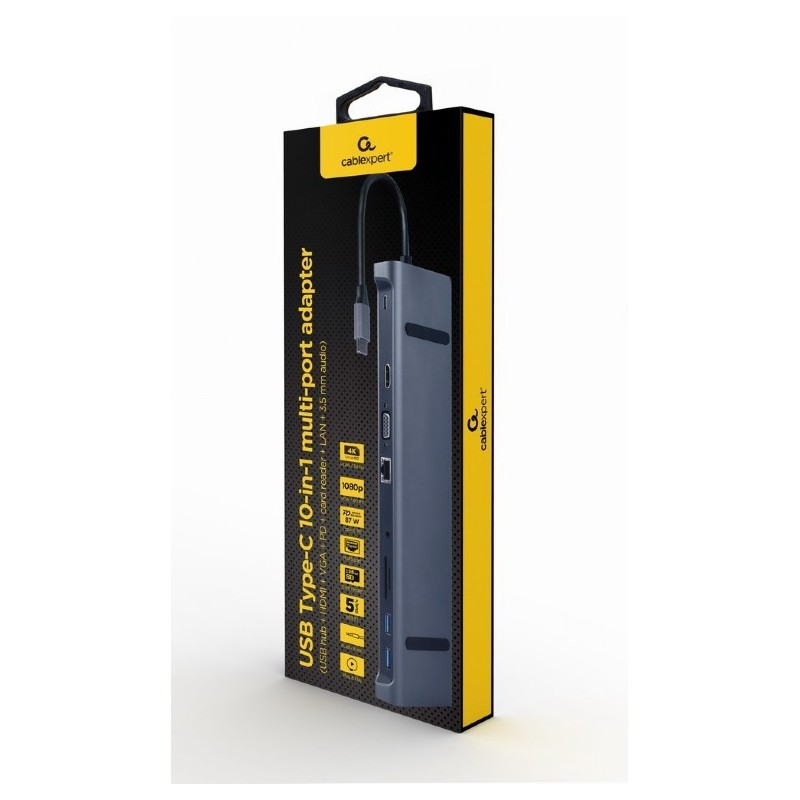 Hub USB-C PD GbE VGA HDMI 3xUSB 3.1 czytnik kart SD | PartsPC.pl