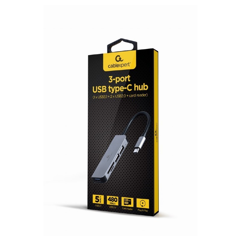 Hub 3-portowy USB-C, USB 2.0x2, USB 3.0, czytnik kart | PartsPC.pl