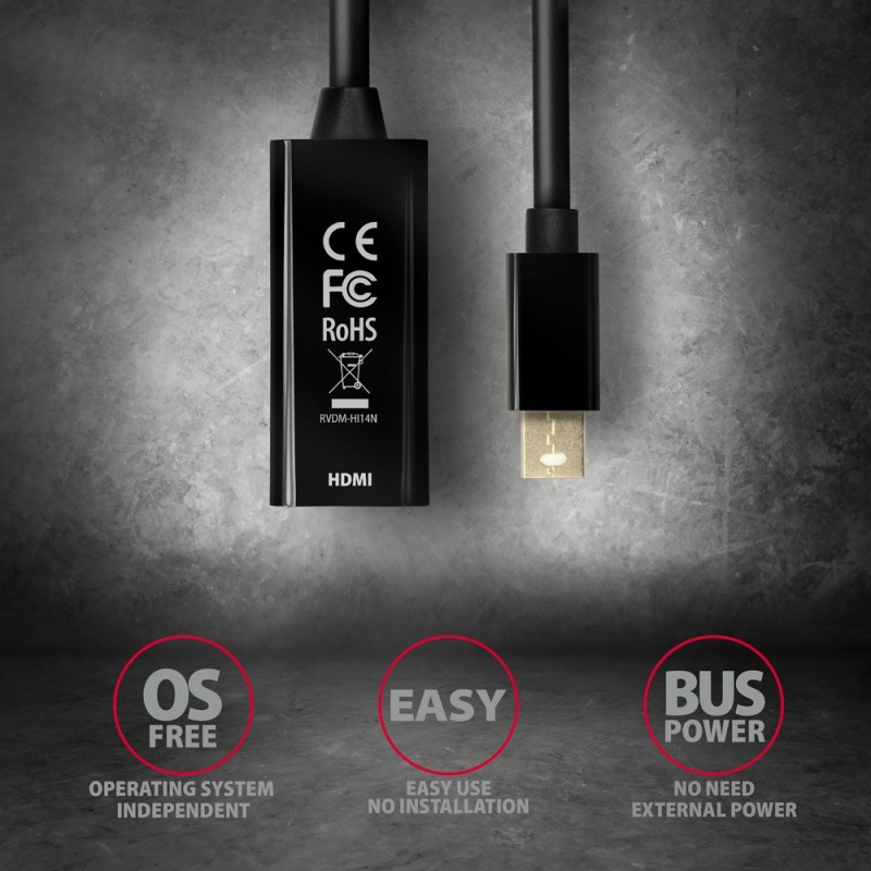 RVDM-HI14N Adapter aktywny Mini DP > HDMI 1.4, 4K/30Hz | PartsPC.pl