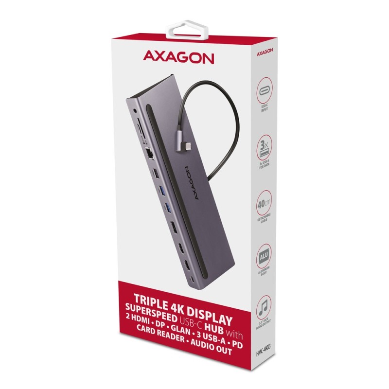 HMC-4KX3 Wieloportowy hub USB 11in1, 5Gbps, 3x USB-A, 2x HDM… | PartsPC.pl