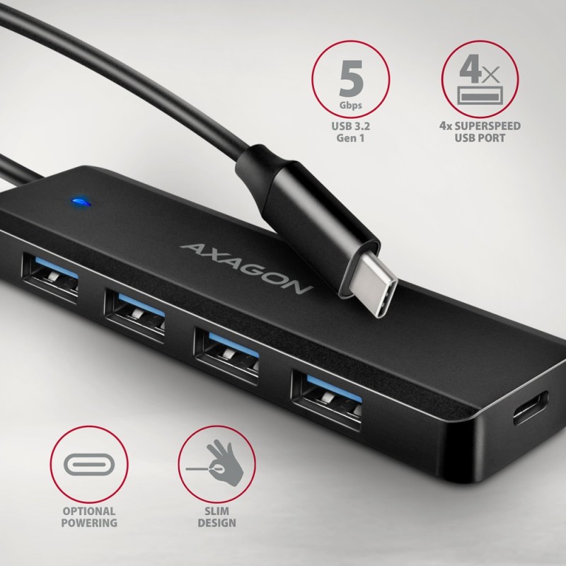 HUE-C1C 4-portowy hub USB 5Gbps Travel, USB-C power IN, kabe… | PartsPC.pl