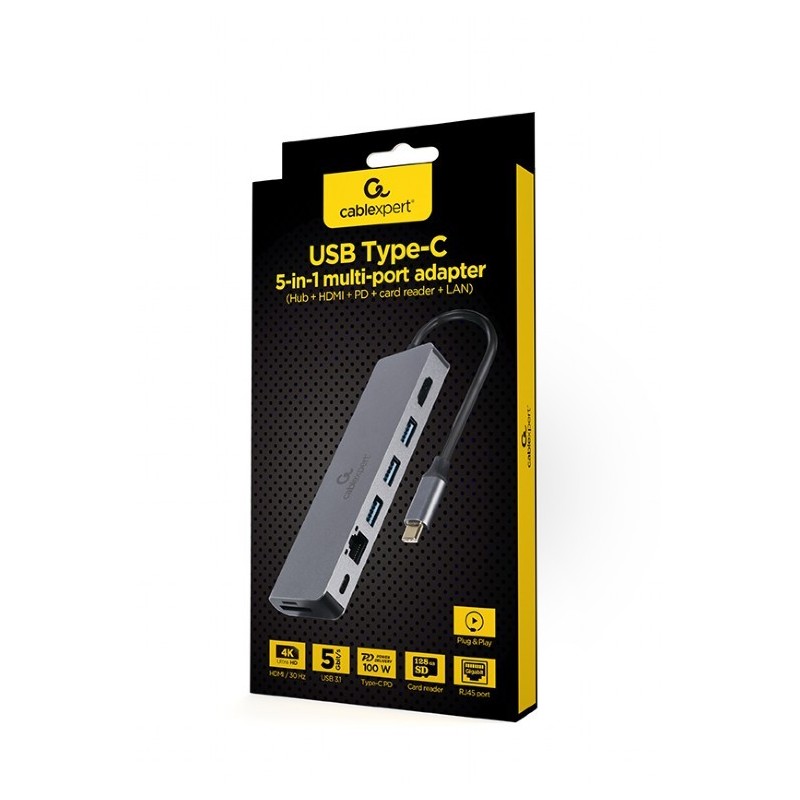 Hub USB-C do HDMI 1xUSB-C GbE 2xUSB-A Card PD | PartsPC.pl