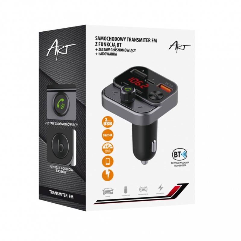 Transmiter samochodowy FM MP3 z funkcją BT,USB LCD FM-84B QC… | PartsPC.pl