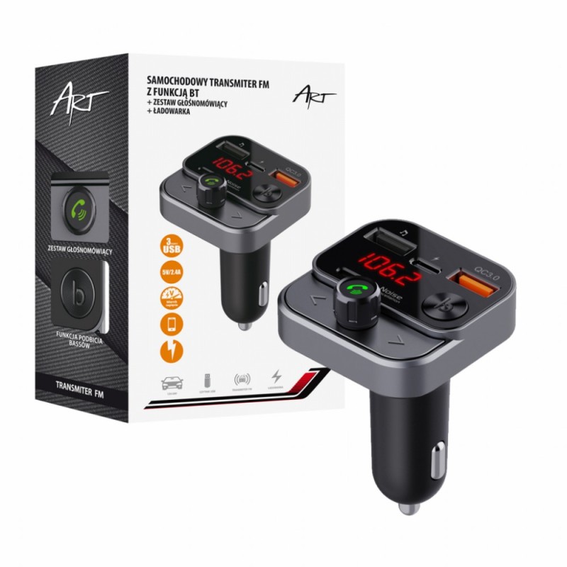 Transmiter samochodowy FM MP3 z funkcją BT,USB LCD FM-84B QC… | PartsPC.pl