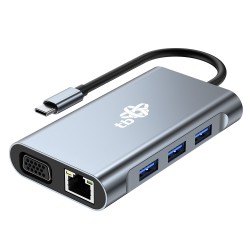 HUB Adapter USB C 8w1 HDMIx2 USB VGA RJ45 PD | PartsPC.pl