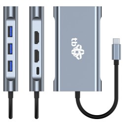 HUB Adapter USB C 8w1 HDMIx2 USB VGA RJ45 PD | PartsPC.pl