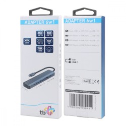 Adapter HUB USB C 6w1 - HDMI, USBx3, PD, RJ-45 | PartsPC.pl