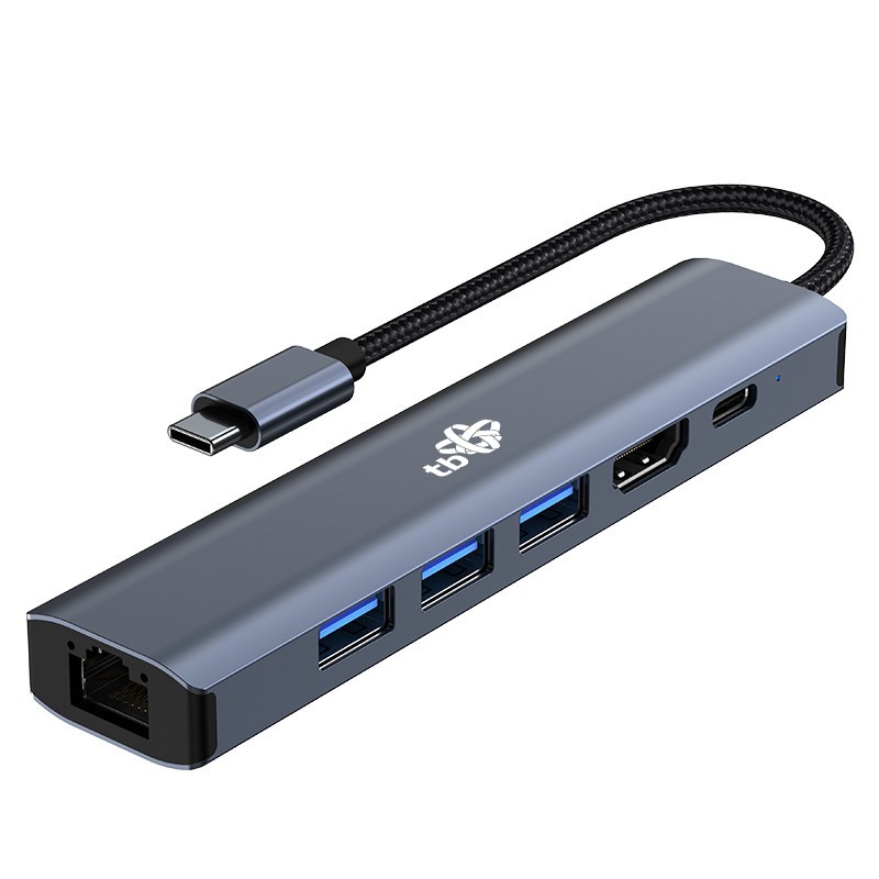 Adapter HUB USB C 6w1 - HDMI, USBx3, PD, RJ-45 | PartsPC.pl