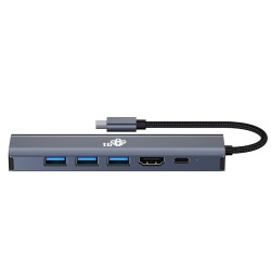 Adapter HUB USB C 6w1 - HDMI, USBx3, PD, RJ-45 | PartsPC.pl