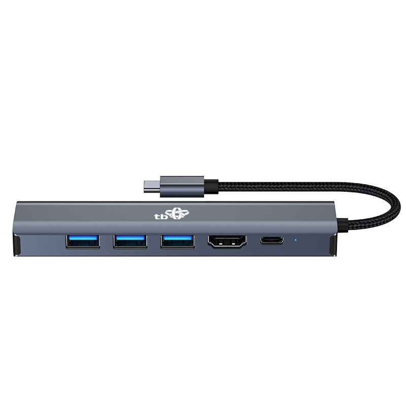Adapter HUB USB C 6w1 - HDMI, USBx3, PD, RJ-45 | PartsPC.pl