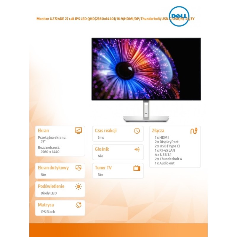 Monitor U2724DE 27 cali IPS LED QHD(2560x1440)/16:9/HDMI/DP/… | PartsPC.pl
