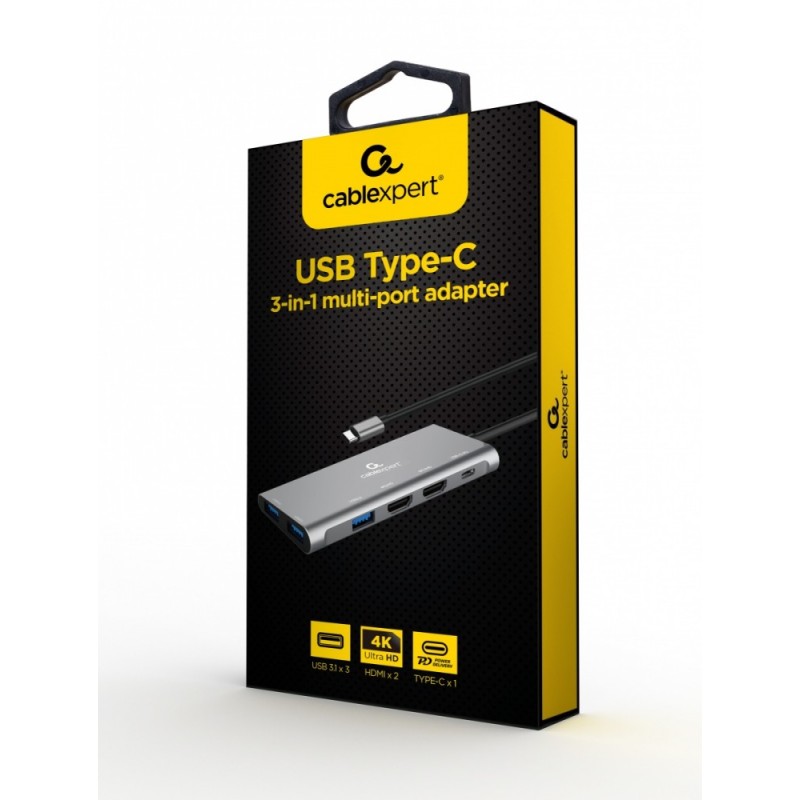 Adapter USB-C Hub USB-C PD HDMI x2 USB 3.0x3 | PartsPC.pl
