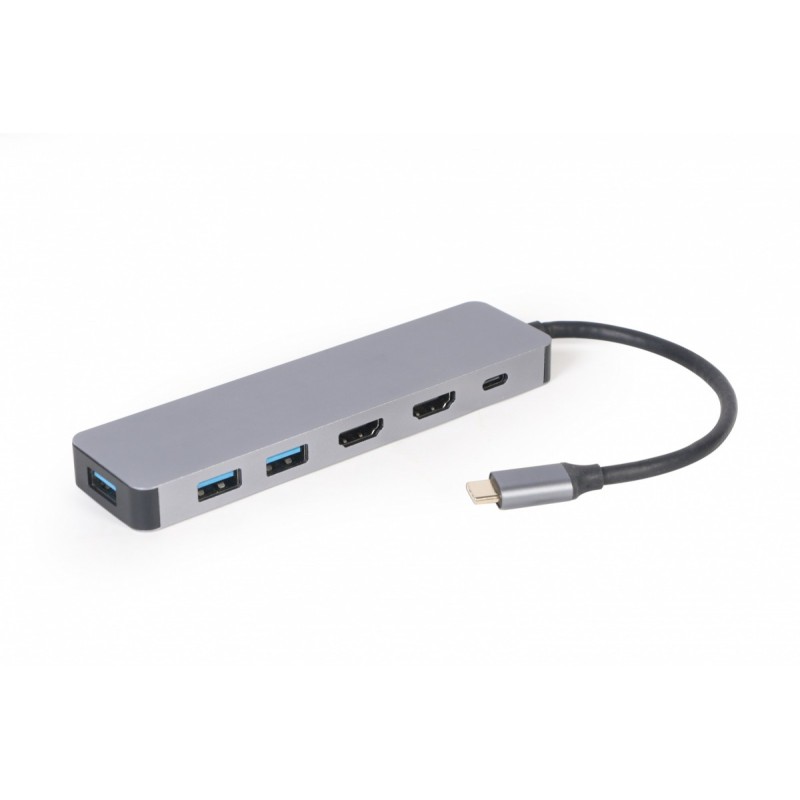 Adapter USB-C Hub USB-C PD HDMI x2 USB 3.0x3 | PartsPC.pl