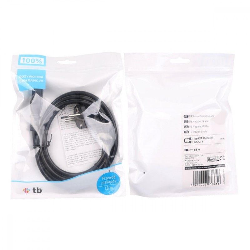 Kabel zasilający 1.8 m IEC C13 VDE | PartsPC.pl