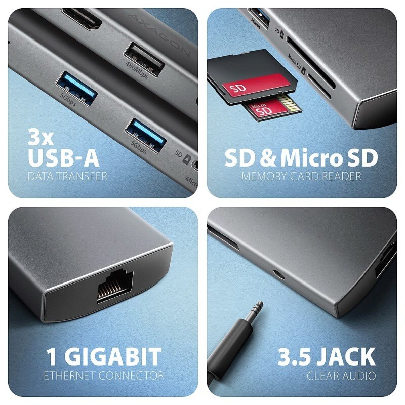 HMC-8HLSA Wieloportowy hub USB 9in1, 5Gbps, 3x USB-A + HDMI … | PartsPC.pl