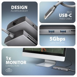 HMC-8HLSA Wieloportowy hub USB 9in1, 5Gbps, 3x USB-A + HDMI … | PartsPC.pl