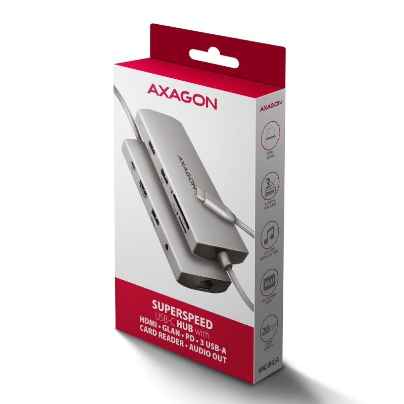 HMC-8HLSA Wieloportowy hub USB 9in1, 5Gbps, 3x USB-A + HDMI … | PartsPC.pl
